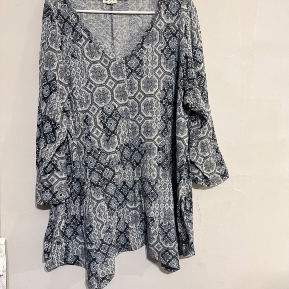 Y2K Westport Woman 3X Tunic Top Geometric Print Long Sleeve‎ Metallic